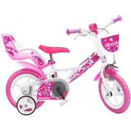Bicicleta copii dino bikes 12 inch little heart alb si roz
