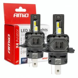 Set becuri led seria x4 aviator h4/h19 6500k max 44w amio-03763