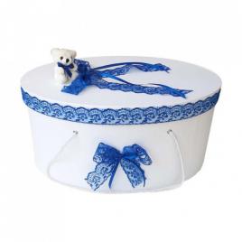 Cutie trusou botez dantela albastra si ursulet, denikos® 393