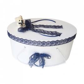 Cutie trusou botez dantela bleumarin si ursulet, denikos® 395
