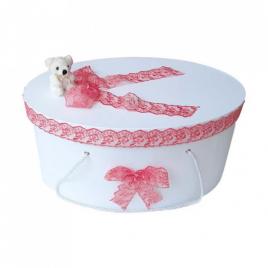 Cutie trusou botez dantela corai si ursulet, denikos® 396