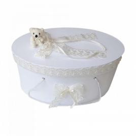 Cutie trusou botez dantela crem / ivoire si ursulet, denikos® 397