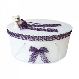 Cutie trusou botez dantela mov si ursulet, denikos® 398