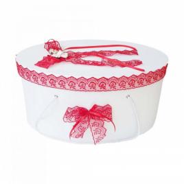 Cutie trusou botez dantela rosie si ingeras, denikos® 389