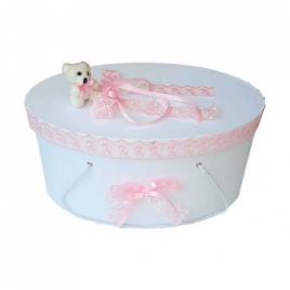 Cutie trusou botez dantela roz si ursulet, denikos® 401