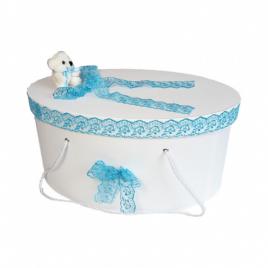 Cutie trusou botez dantela turcoaz si ursulet, denikos® 179