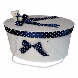 Cutie trusou botez fundite bleumarin cu buline si ursulet, denikos® 5