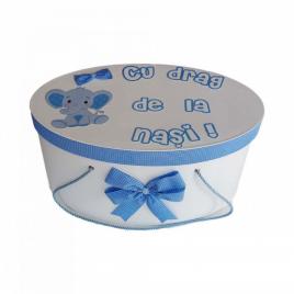 Cutie trusou botez personalizata, decor carouri si elefantel, denikos® 223