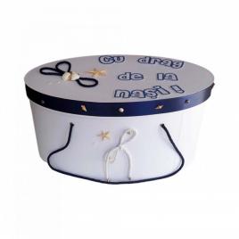 Cutie trusou botez personalizata, snur bleumarin si decor marin, denikos® 226