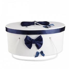 Cutie trusou decorata cu funde bleumarine nktr006-c