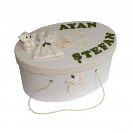 Cutie trusou simpla decorata cu dantela crem si trandafirasi din fetru nktr008-c