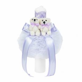Lumanare botez 2 ursuleti, decor lila, denikos® 525
