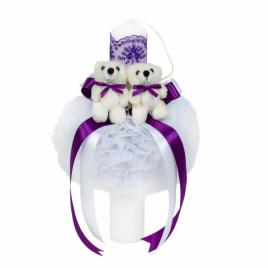 Lumanare botez 2 ursuleti, decor mov, denikos® 526