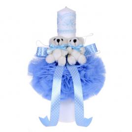 Lumanare botez 2 ursuleti, decor bleu, denikos® 50
