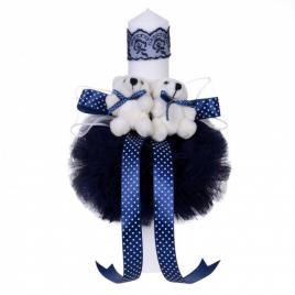 Lumanare botez 2 ursuleti, decor bleumarin, denikos® 49