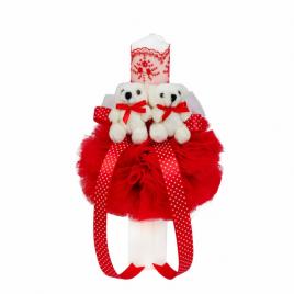 Lumanare botez 2 ursuleti, decor rosu, denikos® 527