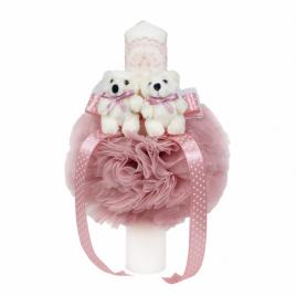 Lumanare botez 2 ursuleti, decor roz pudra, denikos® 528
