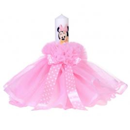 Lumanare botez baby girl, rochita light pink si fundita cu buline, denikos® 82