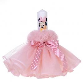 Lumanare botez baby girl, rochita roz pudra si fundita cu buline, denikos® 81
