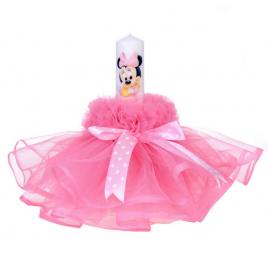 Lumanare botez baby girl, rochita roz si fundita cu buline, denikos® 80