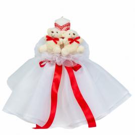 Lumanare botez cu tul, decor rosu si ursuleti, denikos® 535