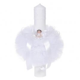 Lumanare botez diafana, cu ingeras, decor alb, denikos® 65