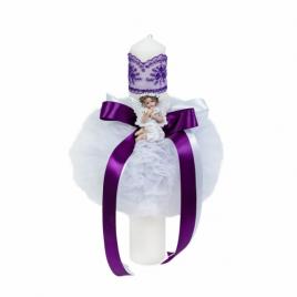Lumanare botez glob cu ingeras, decor mov, denikos® 520