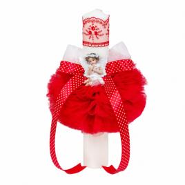 Lumanare botez glob cu ingeras, decor rosu, denikos® 521