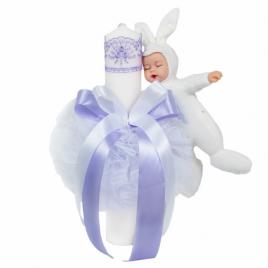 Lumanare botez jucarie iepuras, decor lila, denikos® 514