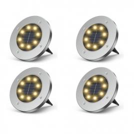 Set 4x lampa cu incarcare solara rapida si timp mare de utilizare, alb cald, tip spot cu 8 leduri, pentru gradina, waterproof, ip65, carcasa din metal rezistent