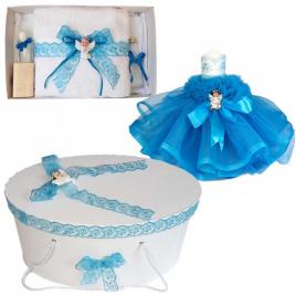 Set dantela trusou botez, cutie trusou si lumanare, ingeras, decor turcoaz,