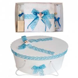 Set trusou botez si cutie trusou, ingeras, dantela turcoaz, denikos® 455