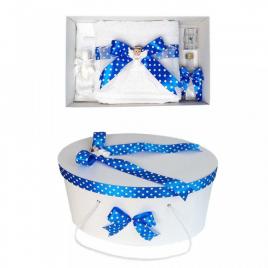 Set trusou botez si cutie trusou, ingeras, fundita albastra cu buline, denikos®