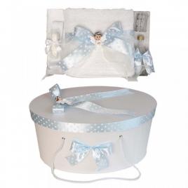 Set trusou botez si cutie trusou, ingeras, fundita bleu cu buline, denikos® 19