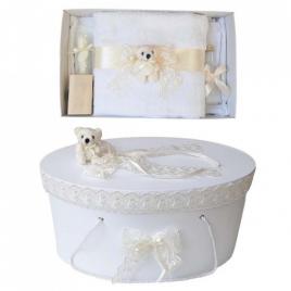 Set trusou botez si cutie trusou, ursulet, dantela ivory, denikos® 460