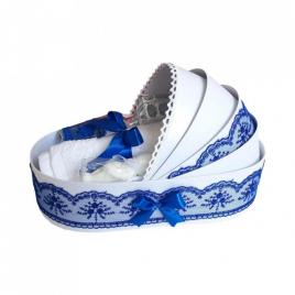 Trusou botez complet, in landou, decor elegant cu dantela albastra denikos® 149