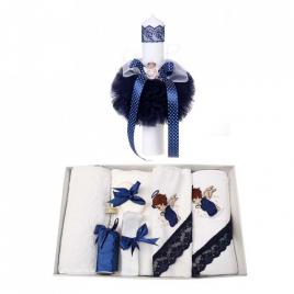 Trusou botez cu ingeras si lumanare pentru baietel, decor bleumarin, denikos®