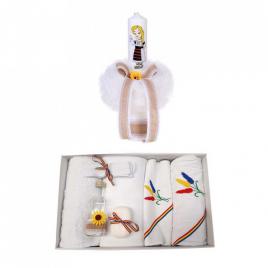Trusou botez fetita, brodat si lumanare, decor tricolor, denikos® 123