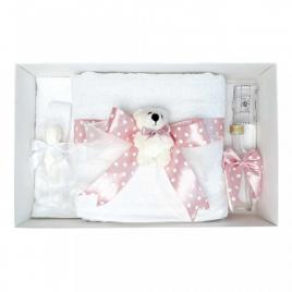 Trusou botez fundita roz pudra cu buline, cu ursulet, denikos® 34