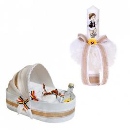 Trusou botez in landou si lumanare, pentru baietel, decor traditional denikos®