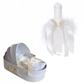 Trusou botez in landou si lumanare cu floricele, decor crem denikos® 104