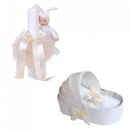 Trusou botez in landou si lumanare cu iepuras, decor ivoire denikos® 174