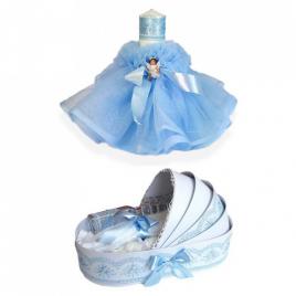 Trusou botez in landou si lumanare cu ingeras, decor bleu denikos® 166
