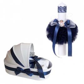 Trusou botez in landou si lumanare cu ingeras, decor bleumarin denikos® 112