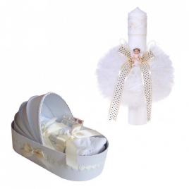 Trusou botez in landou si lumanare cu ingeras, decor ivoire denikos® 113