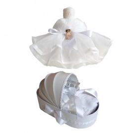 Trusou botez in landou si lumanare cu rochita si ingeras, decor alb denikos® 128