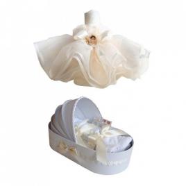 Trusou botez in landou si lumanare cu rochita si ingeras, decor ivoire denikos®