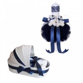 Trusou botez in landou si lumanare cu ursuleti, bleumarin, denikos® 41