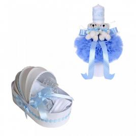 Trusou botez in landou si lumanare cu ursuleti pentru baietel denikos® 40