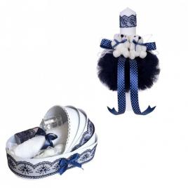 Trusou botez in landou si lumanare glob cu ursuleti, decor bleumarin denikos®